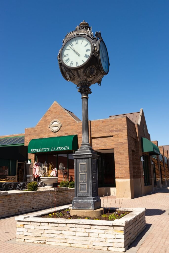 Historic town clock in downtown Crystal Lake, Illinois