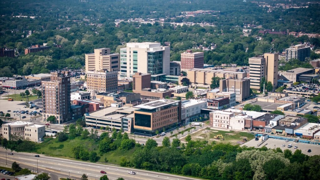 Aerial view of downtown Waukegan, Illinois
